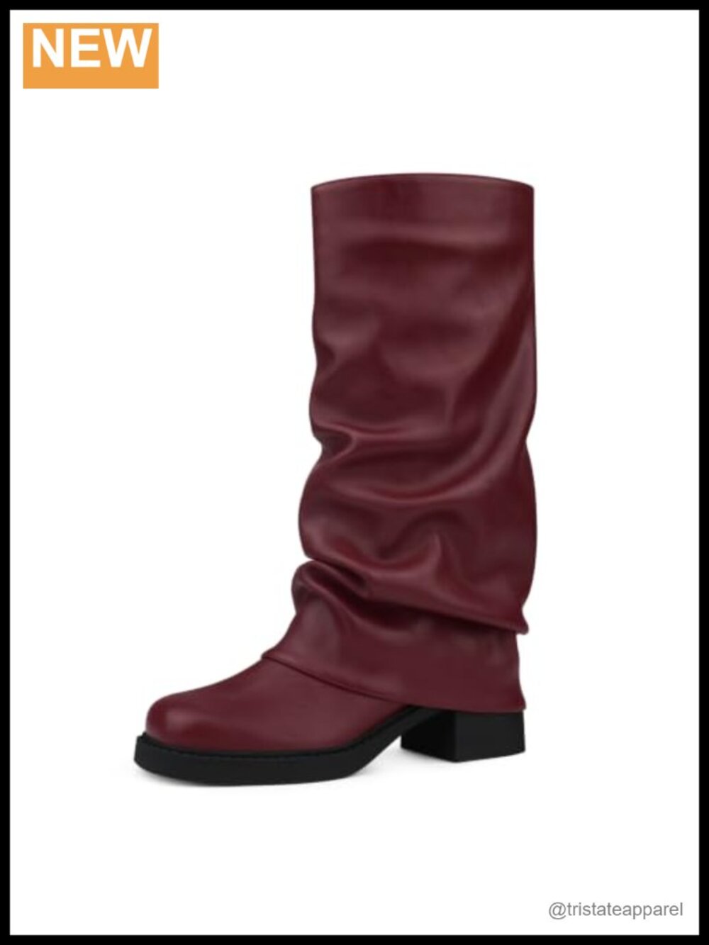 Women's Slouchy Fold Over Mid-Calf Boots Square Toe Low Block Heel Pull-On